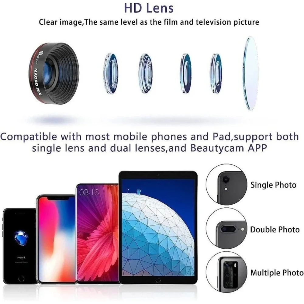 Selvim Phone Camera Lens Phone Lens Kit 4 in 1, 22X Telephoto Lens